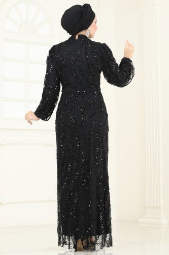 moda selvim Evening Dress 8014YG95 Black - Thumbnail