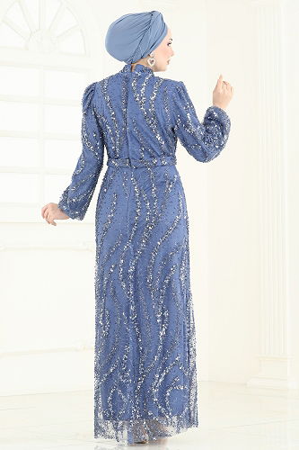 moda selvim Evening Dress 8014YG95 Indigo - Thumbnail