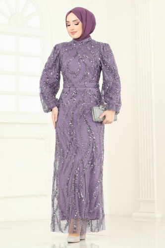 moda selvim Evening Dress 8014YG95 Lilac - Thumbnail