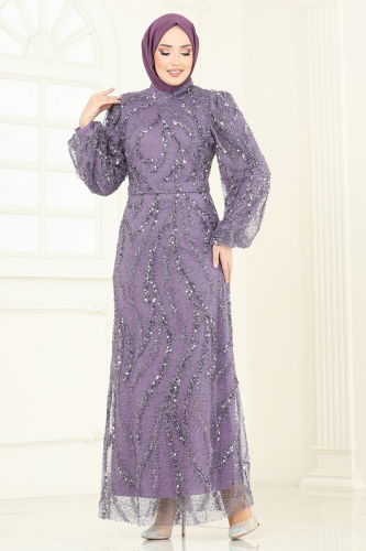 moda selvim Evening Dress 8014YG95 Lilac - Thumbnail