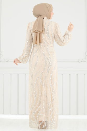 moda selvim Evening Dress 8014YG95 Stone - Thumbnail