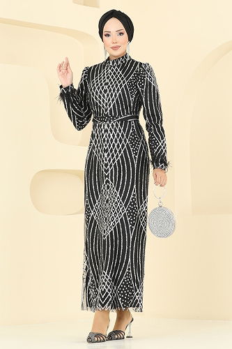 moda selvim Evening Dress 8017YG95 Black - Thumbnail