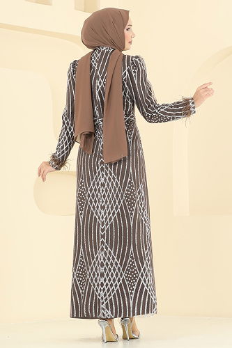 moda selvim Evening Dress 8017YG95 Brown - Thumbnail