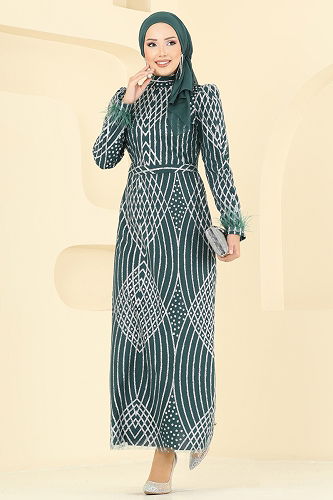 moda selvim Evening Dress 8017YG95 Emerald - Thumbnail