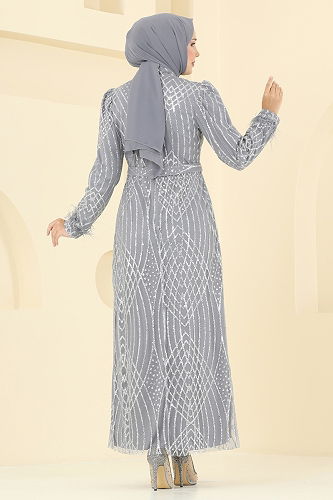 moda selvim Evening Dress 8017YG95 Gray - Thumbnail