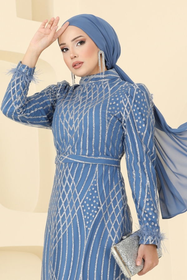 Modaselvim خصم صافٍ20%+20% في سلة التسوق فستان سهرة ازرق 8017YG95