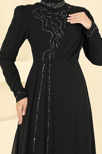 moda selvim Evening Dress 8019AB368 Black - Thumbnail