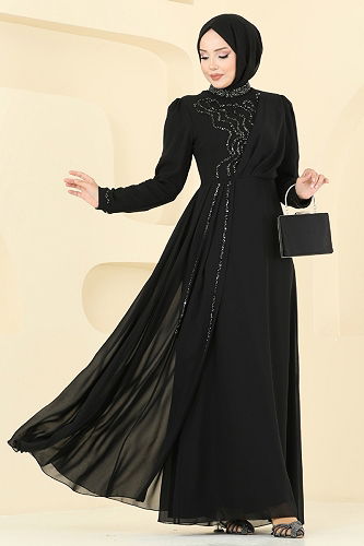 moda selvim فستان سهرة أسود 8019AB368 - Thumbnail