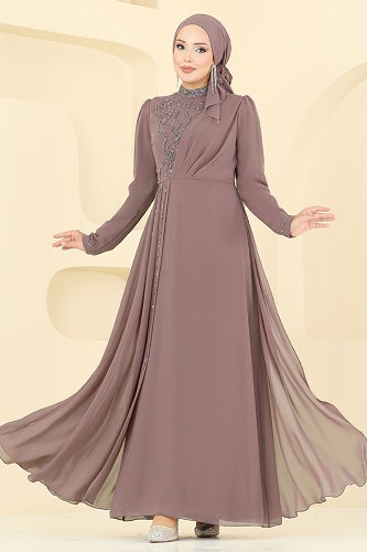 moda selvim فستان سهرة بيج وردي 8019AB368 - Thumbnail