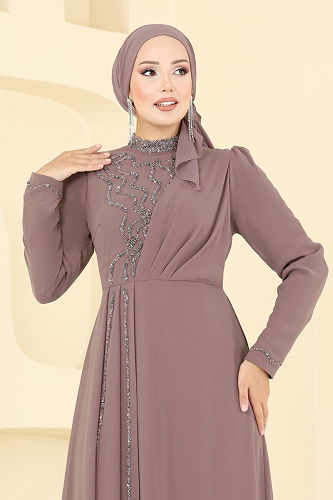 moda selvim فستان سهرة بيج وردي 8019AB368 - Thumbnail