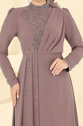 moda selvim فستان سهرة بيج وردي 8019AB368 - Thumbnail