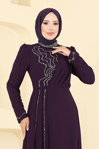 moda selvim فستان سهرة أرجواني 8019AB368 - Thumbnail