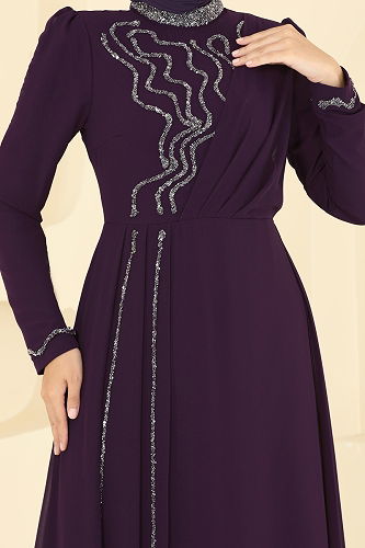 moda selvim فستان سهرة أرجواني 8019AB368 - Thumbnail