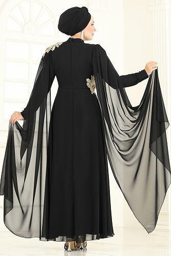 moda selvim Evening Dress 8023AB368 Black - Thumbnail