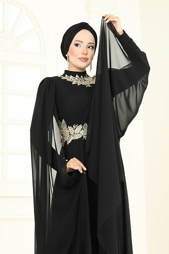 moda selvim فستان سهرة أسود 8023AB368 - Thumbnail