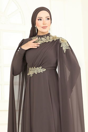 moda selvim Evening Dress 8023AB368 Dark Vision - Thumbnail