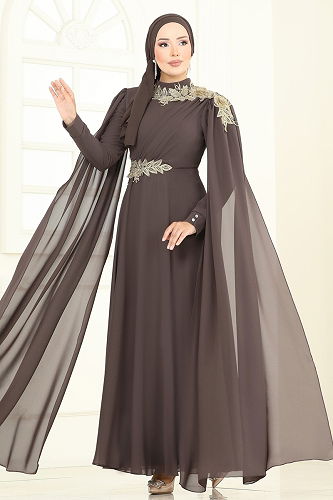 moda selvim فستان سهرة بيج غامق 8023AB368 - Thumbnail