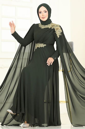 moda selvim Evening Dress 8023AB368 Khaki - Thumbnail