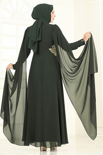 moda selvim فستان سهرة اخضر عفني 8023AB368 - Thumbnail