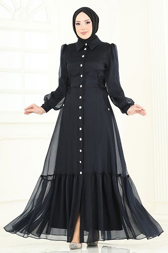 moda selvim Evening Dress 8038AB368 Black - Thumbnail