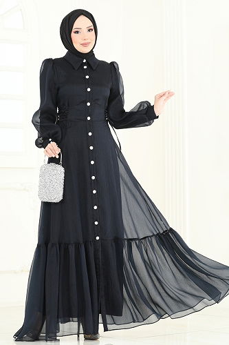 moda selvim فستان سهرة أسود 8038AB368 - Thumbnail