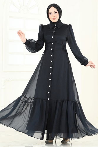 moda selvim فستان سهرة أسود 8038AB368 - Thumbnail