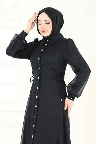 moda selvim فستان سهرة أسود 8038AB368 - Thumbnail