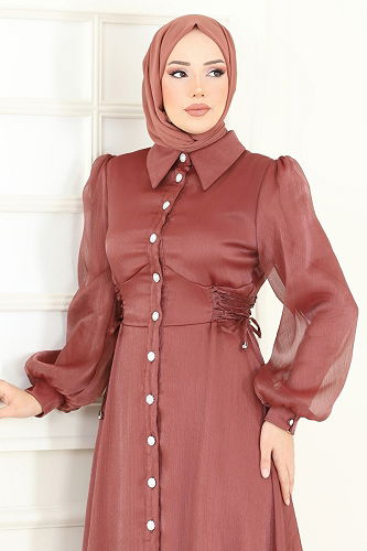 moda selvim فستان سهرة نحاسي 8038AB368 - Thumbnail