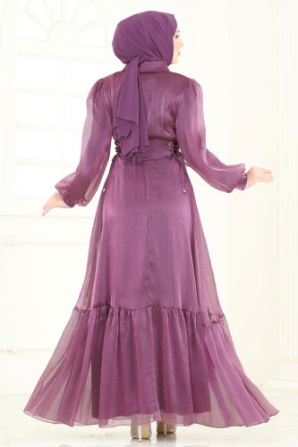 moda selvim Evening Dress 8038AB368 Dark Lilac - Thumbnail