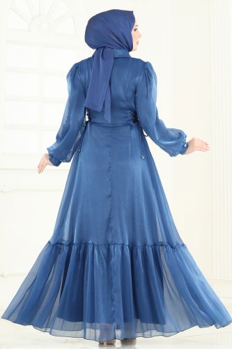moda selvim Evening Dress 8038AB368 Indigo - Thumbnail