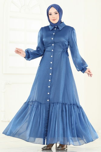 moda selvim فستان سهرة ازرق 8038AB368 - Thumbnail
