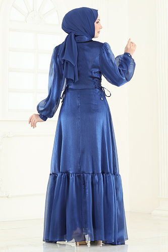 moda selvim Evening Dress 8038AB368 Navy Blue - Thumbnail