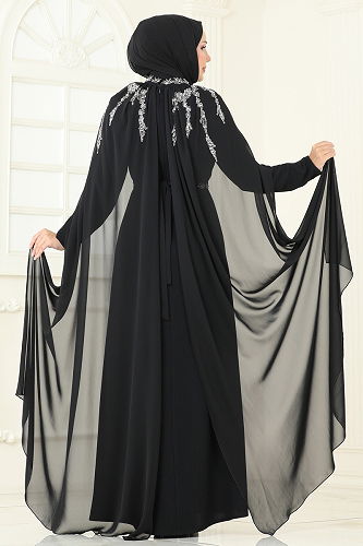 moda selvim Evening Dress 8073AB368 Black - Thumbnail