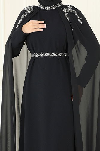 moda selvim Evening Dress 8073AB368 Black - Thumbnail