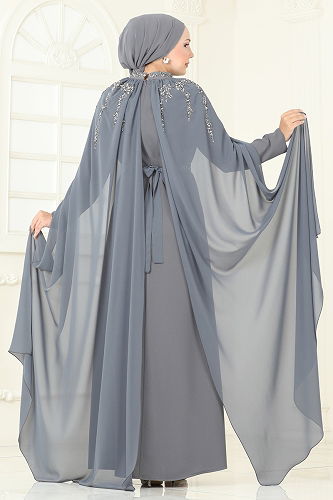 moda selvim Evening Dress 8073AB368 Dark Gray - Thumbnail