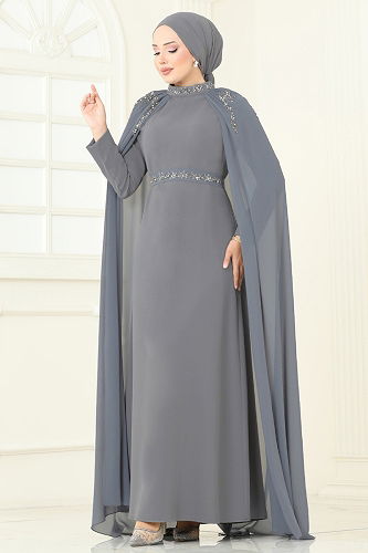 moda selvim Evening Dress 8073AB368 Dark Gray - Thumbnail