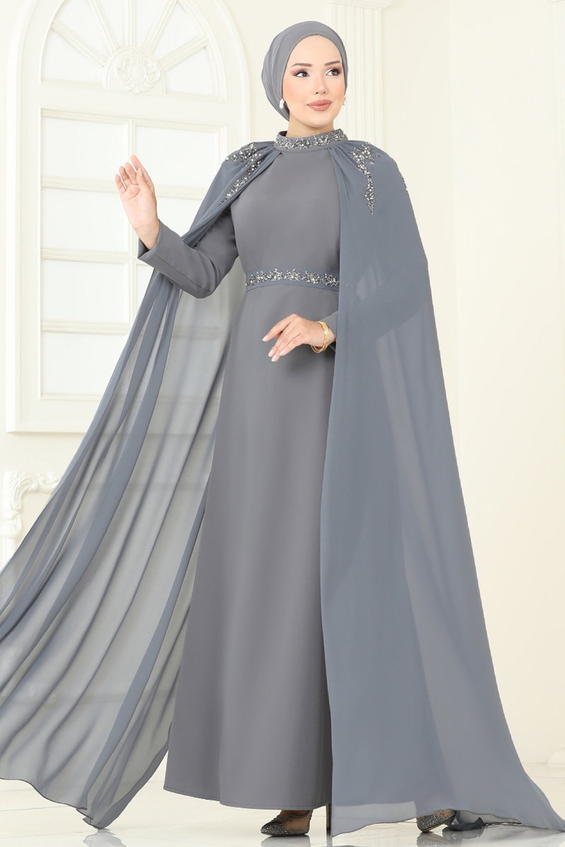 Andwang Élégance Ribbon Dress Gray M Evening Dress 8073AB368 Dark Gray - Moda Selvim
