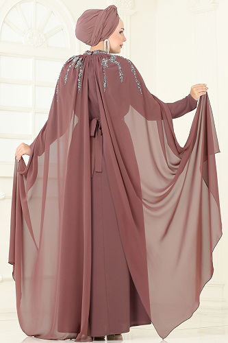 moda selvim Evening Dress 8073AB368 Dark Powder Vision - Thumbnail