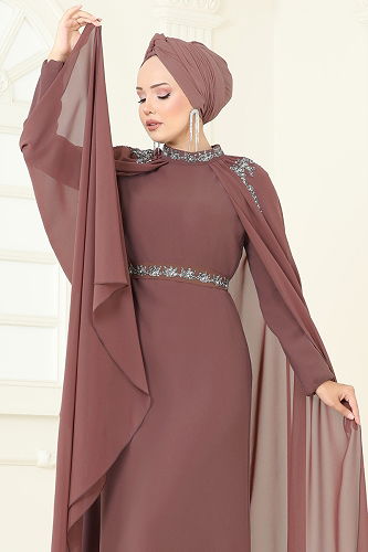 moda selvim Evening Dress 8073AB368 Dark Powder Vision - Thumbnail