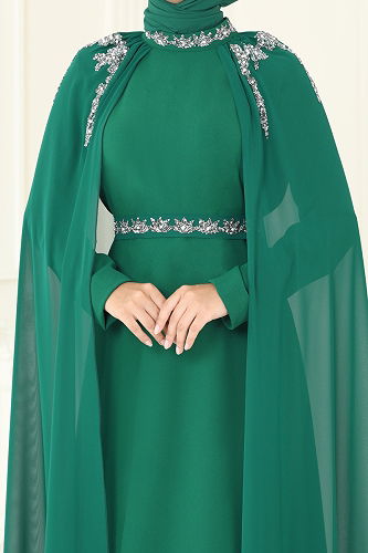 moda selvim Evening Dress 8073AB368 Emerald - Thumbnail