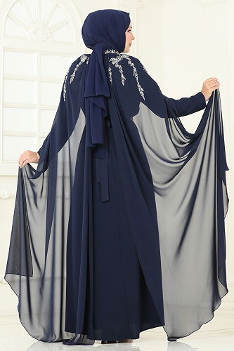 moda selvim Evening Dress 8073AB368 Navy Blue - Thumbnail