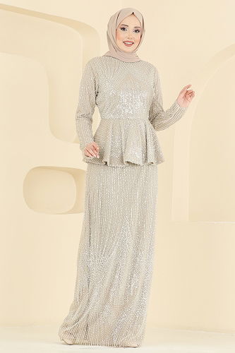 moda selvim فستان سهرة بيج 8080YG95 - Thumbnail