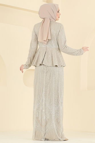 moda selvim فستان سهرة بيج 8080YG95 - Thumbnail