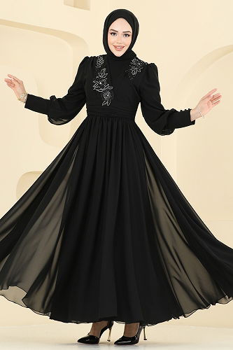 moda selvim فستان سهرة أسود 8084AB368 - Thumbnail