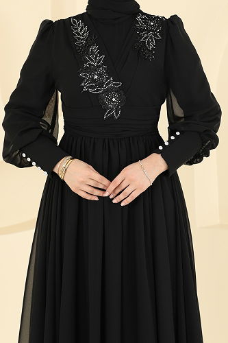 moda selvim فستان سهرة أسود 8084AB368 - Thumbnail