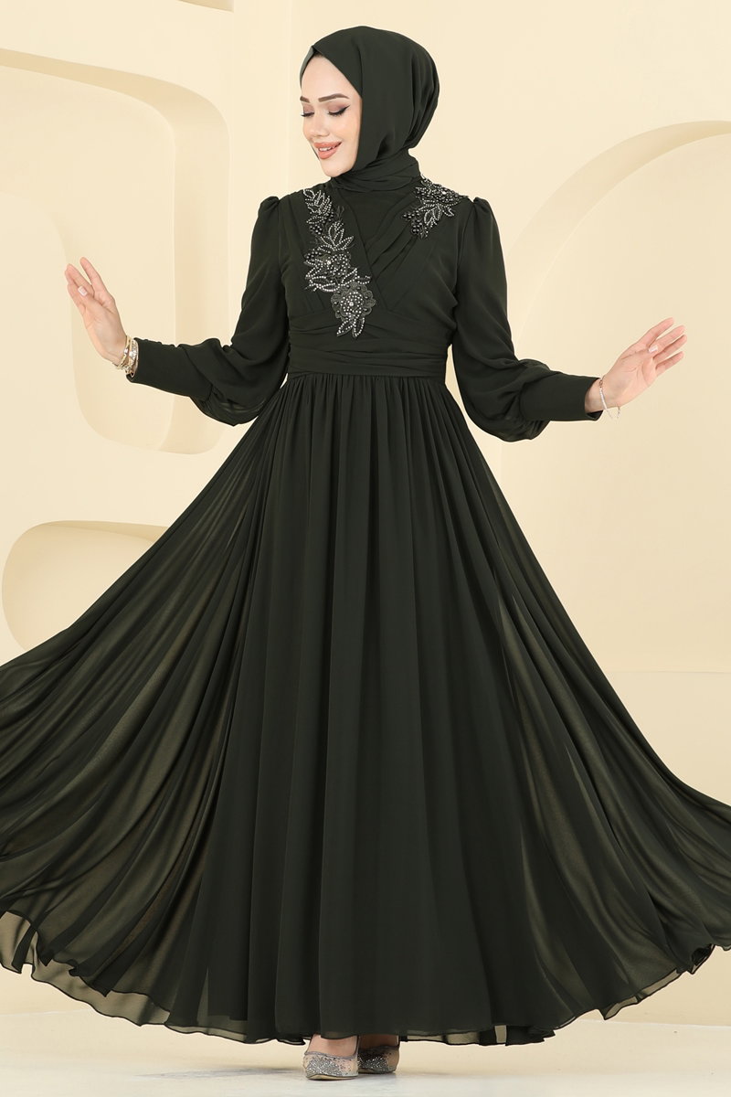 Evening Dress 8084AB368 Khaki - Moda Selvim