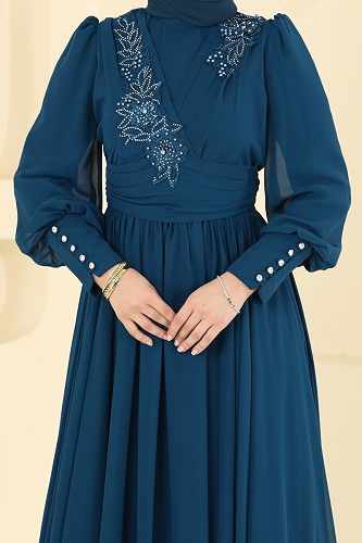 moda selvim فستان سهرة بترولي 8084AB368 - Thumbnail