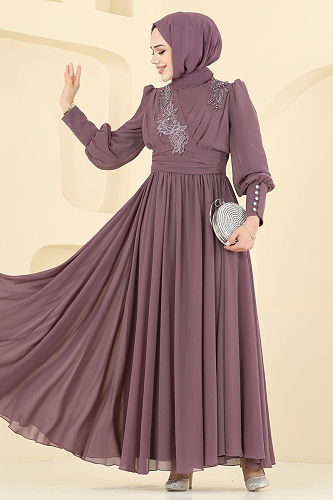 moda selvim Evening Dress 8084AB368 Powder Vision - Thumbnail