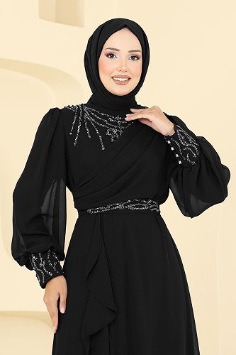 moda selvim فستان سهرة أسود 8088AB368 - Thumbnail