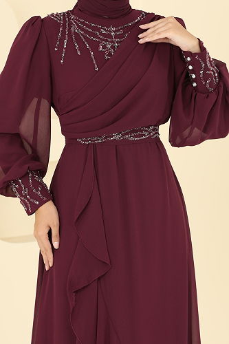 moda selvim فستان سهرة خمري 8088AB368 - Thumbnail